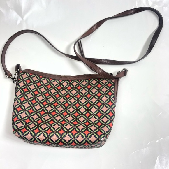 Fossil Leather Crossbody Purse Geometric Print - Picture 1 of 5